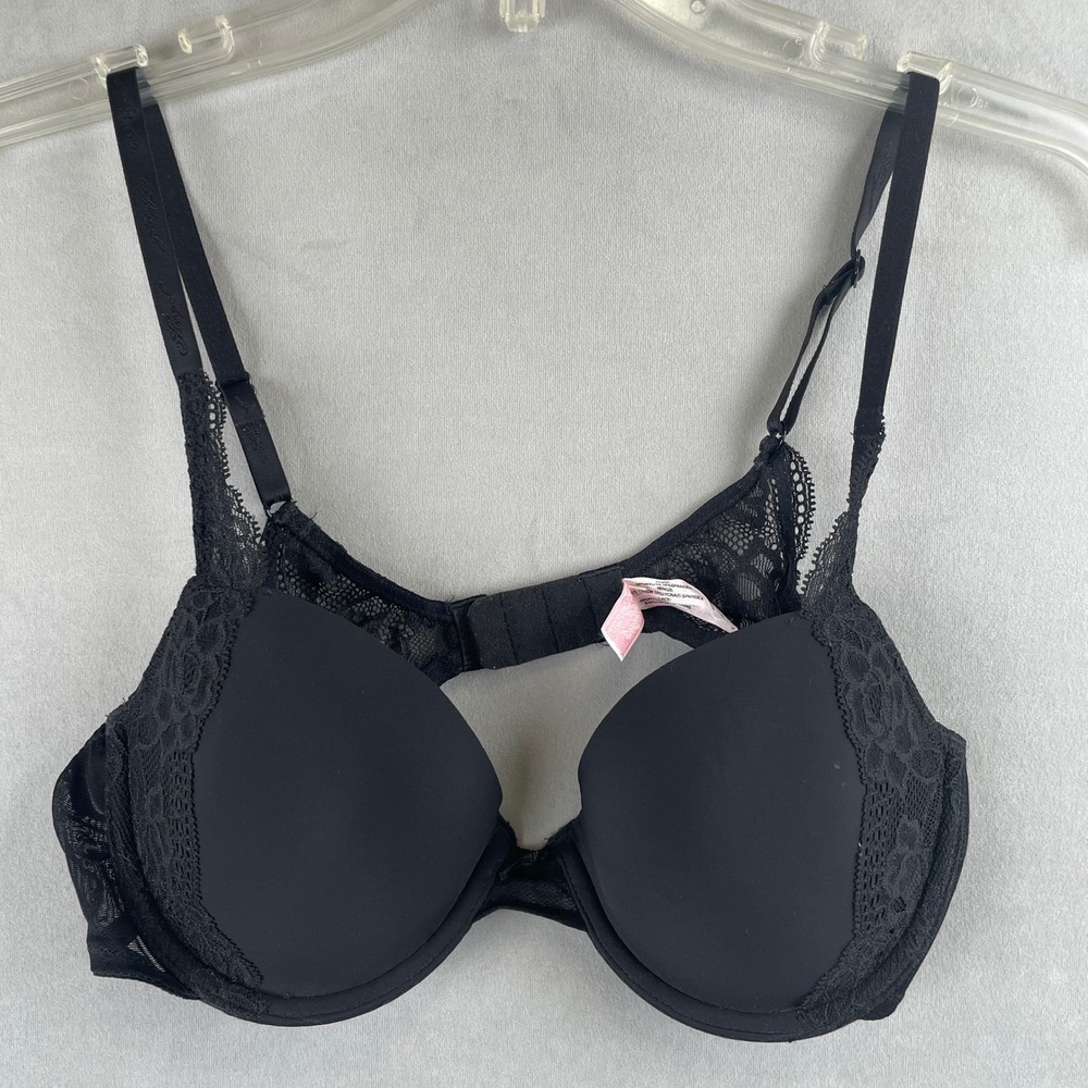 Victoria's Secret Angels Black Lined Demi Lace Bra 36B Y2K Underwire Romantic
